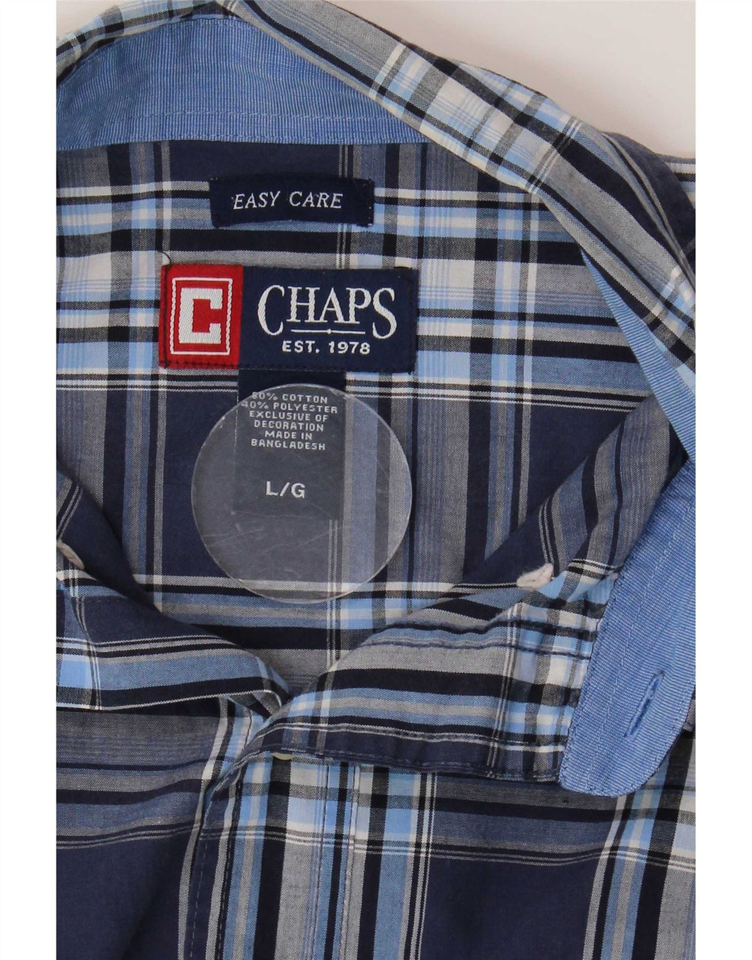 Chaps Camicia da uomo a maniche corte Easy Care, grande, in cotone a quadri blu navy