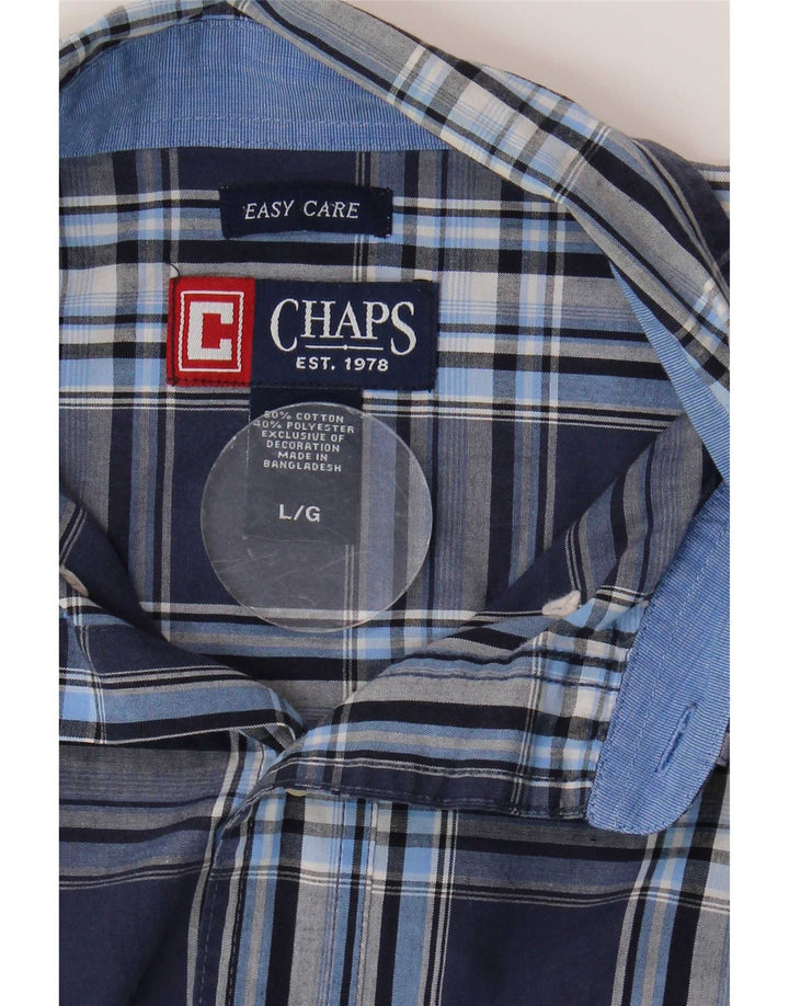 Chaps Camicia da uomo a maniche corte Easy Care, grande, in cotone a quadri blu navy