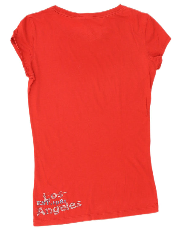 Guess T-shirt grafica da donna Top UK 10 Small Rosso Cotone