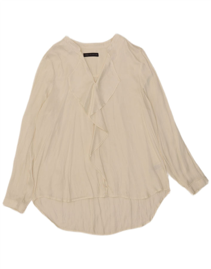 Camicetta a maniche lunghe da donna Marks & Spencer con volant sul davanti UK 18 XL Beige