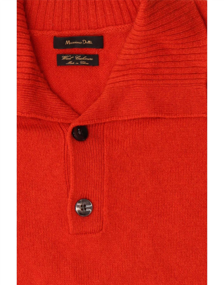 Massimo Dutti Maglione da uomo con bottoni e collo grande in lana arancione