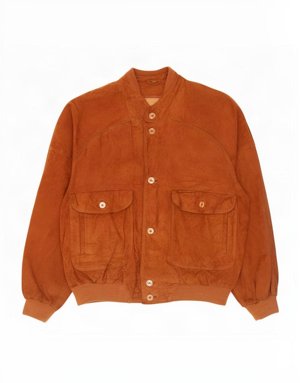 Giubbotto bomber vintage in pelle scamosciata da uomo IT 56 3XL in pelle marrone