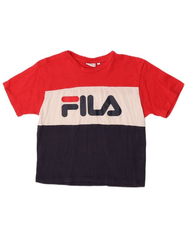 T-shirt grafica corta da donna Fila Top UK 10 Small Rosso Colourblock
