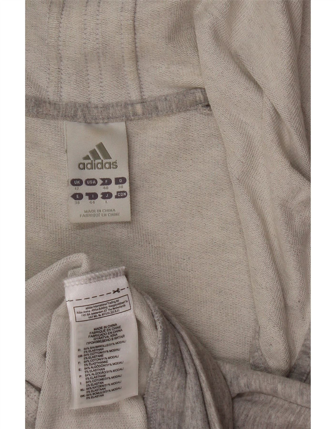 Maglione con cappuccio e zip da donna Adidas UK 12 Cotone chiazzato grigio medio