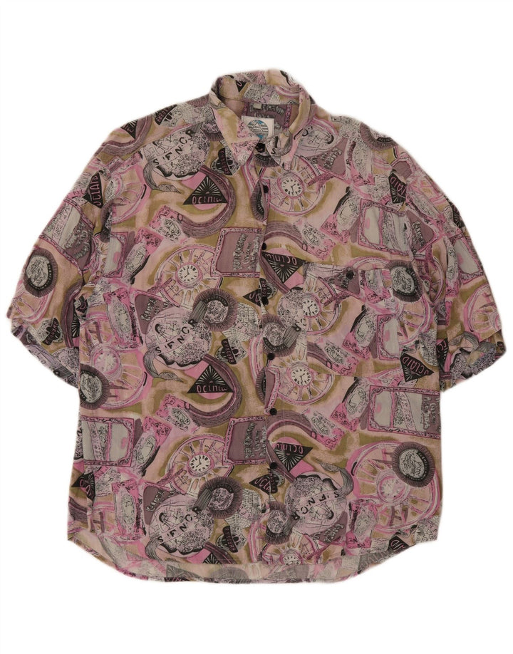 Camicia a maniche corte vintage da uomo con motivo astratto, colore medio, multicolore