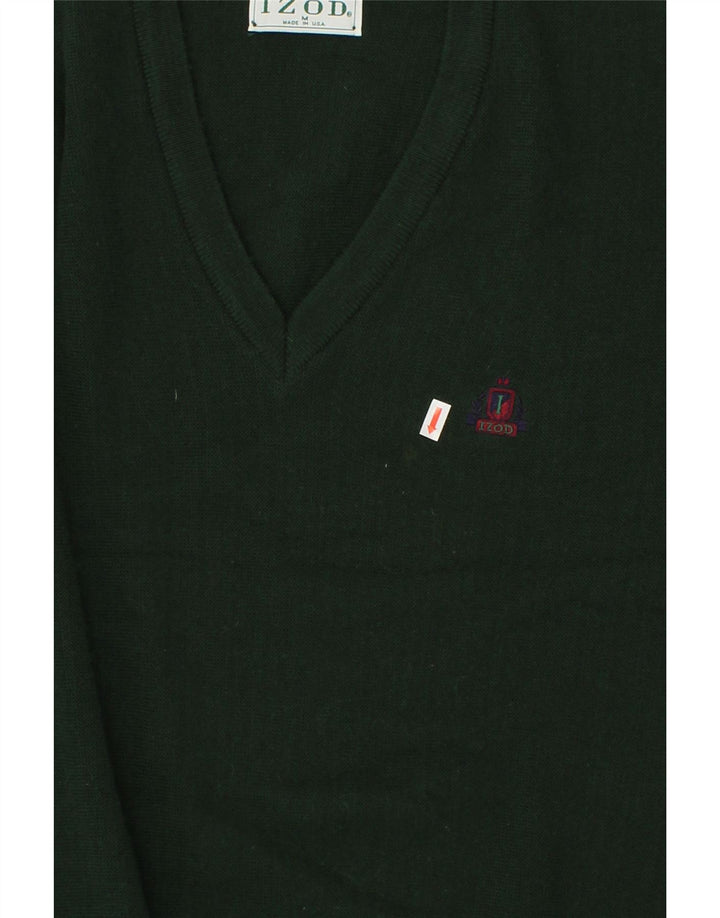 IZOD Mens V-Neck Jumper Sweater Medium Green Acrylic Vintage Izod and Second-Hand Izod from Messina Hembry 