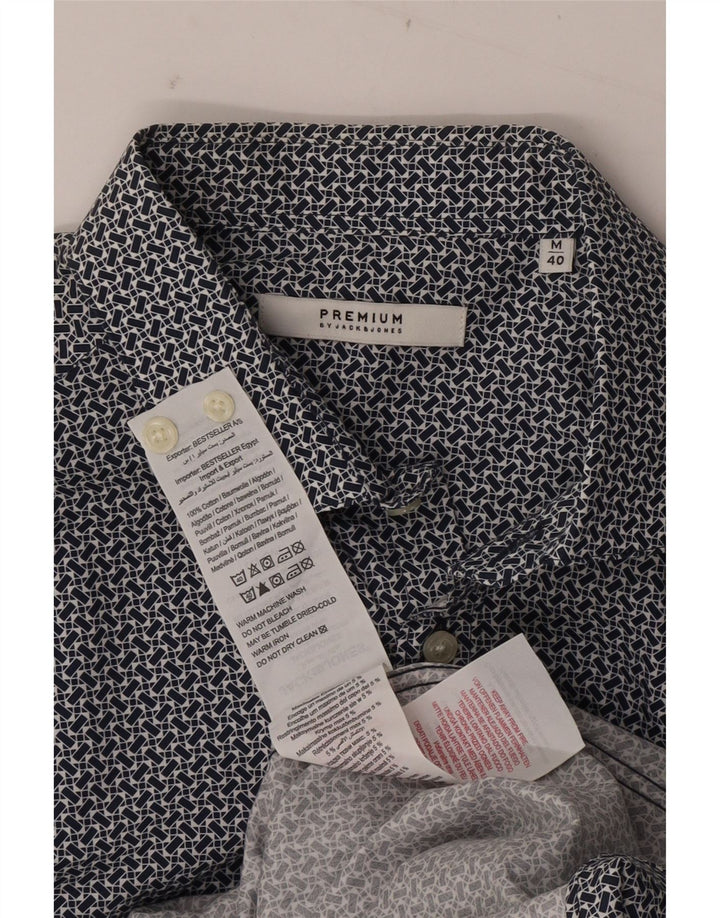 Camicia da uomo Jack & Jones taglia 40 cotone geometrico blu navy medio