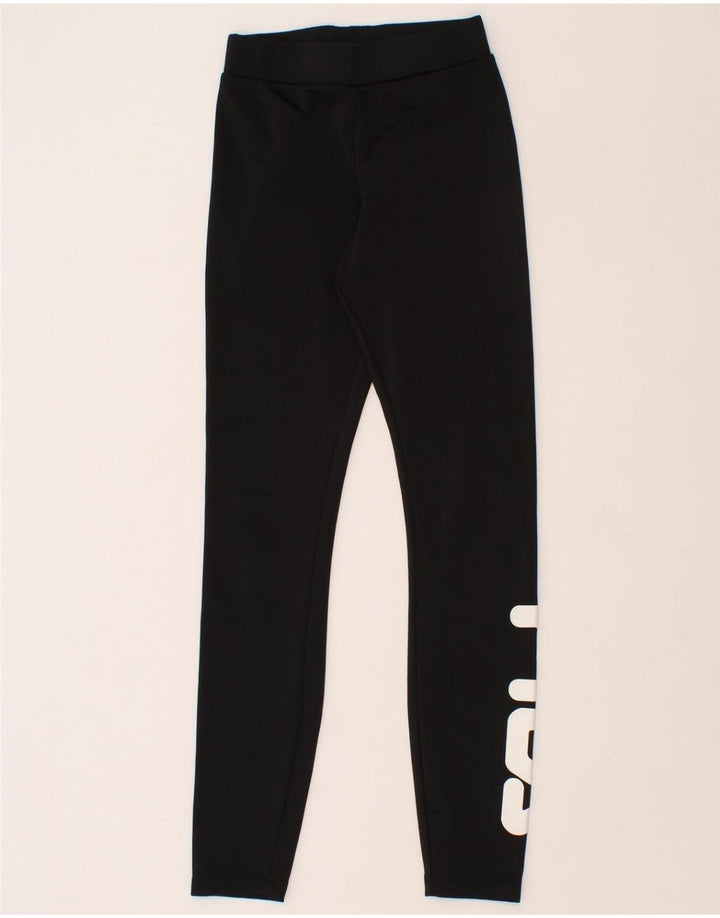 FILA Womens Graphic Leggings UK 4 XS Black Vintage Fila and Second-Hand Fila from Messina Hembry 