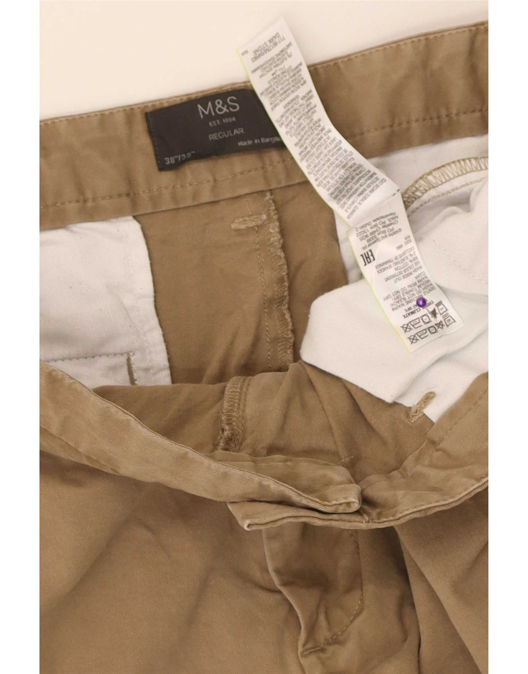 Pantaloni chino vestibilità regolare da uomo Marks & Spencer W38 L33 cotone beige