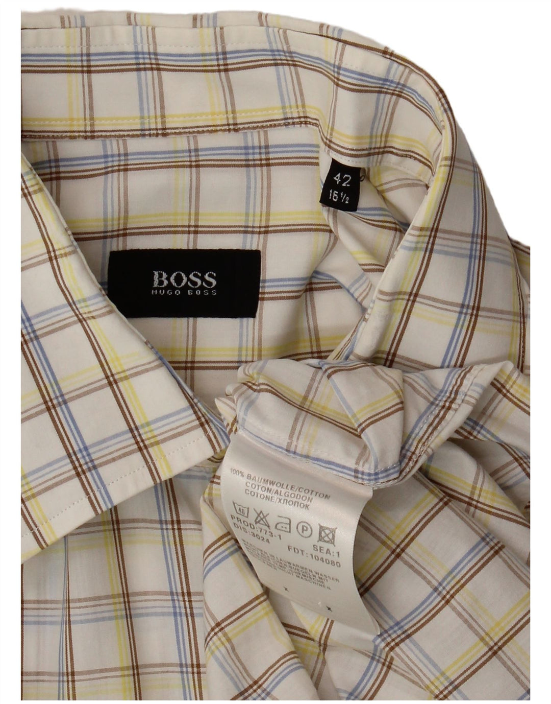 Camicia a maniche corte da uomo HUGO BOSS taglia 16 1/2 42 grande cotone a quadri bianchi