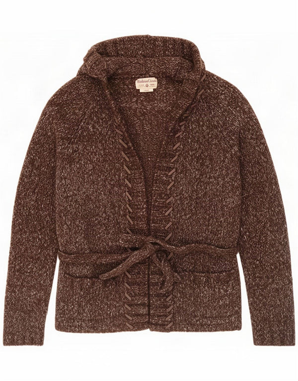 Marlboro Classics Maglione cardigan con cappuccio da donna UK 14 Large Marrone Flecked