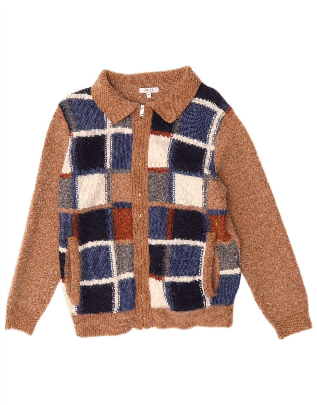 Maglione da donna Reiss con zip e collo UK 14 Marrone medio geometrico