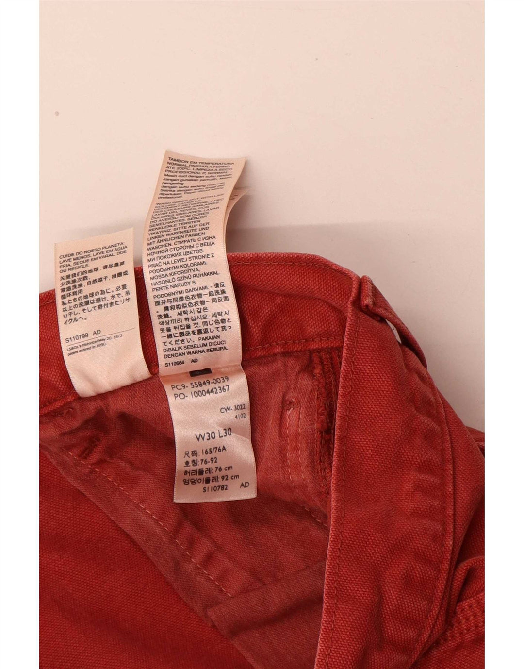 Jeans dritti cargo da uomo Levi's W30 L30 in cotone rosso