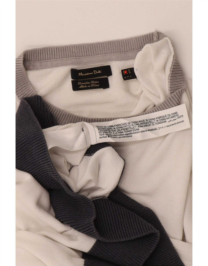 Maglione maglione girocollo da uomo Massimo Dutti grande blocco colore bianco