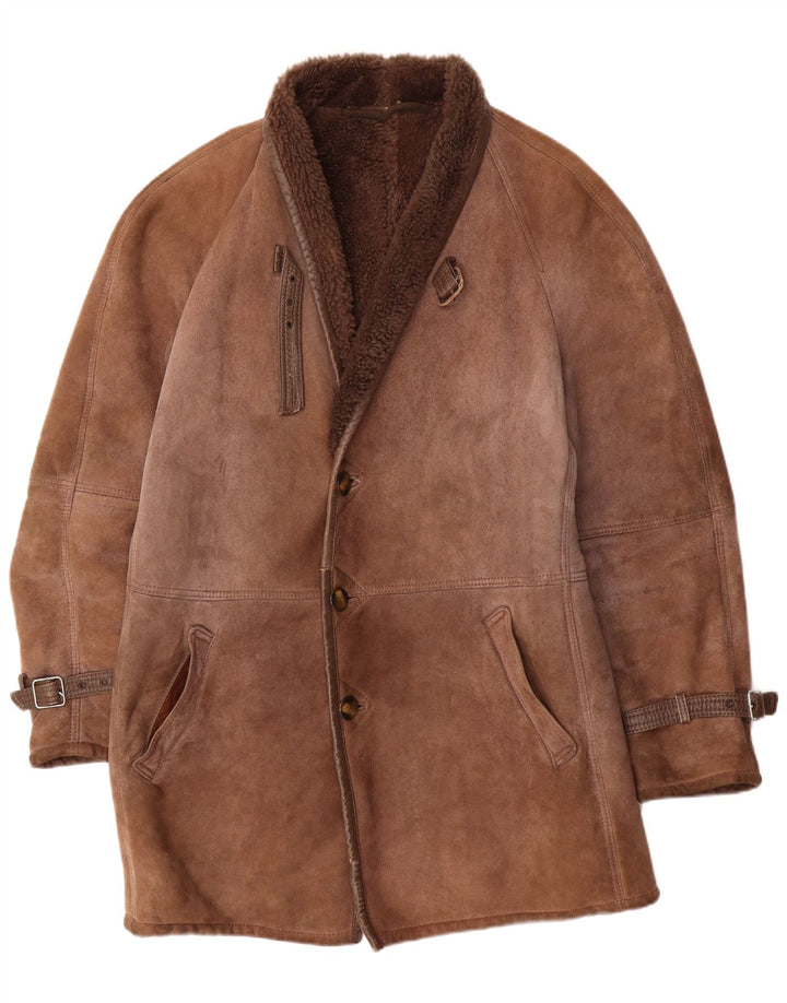 Cappotto vintage in shearling da uomo UK 40 grande marrone