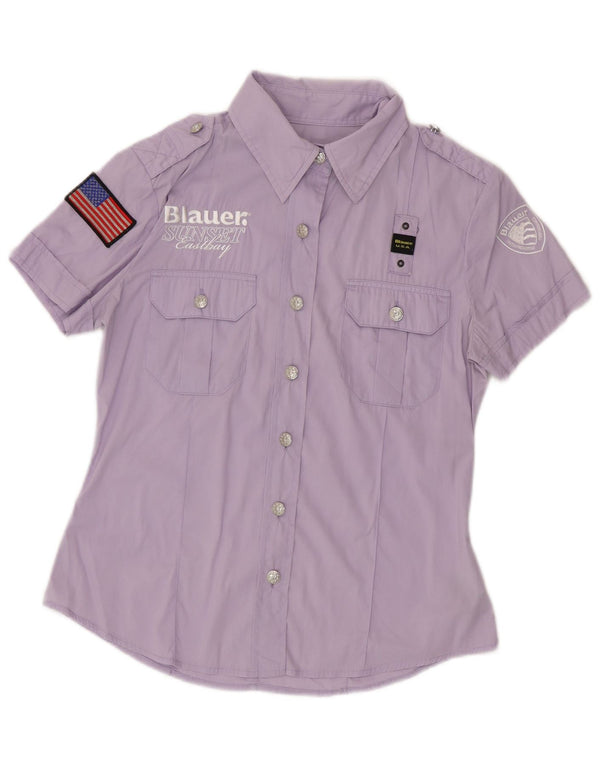 Camicia a maniche corte grafica militare da donna Blauer UK 12 viola medio