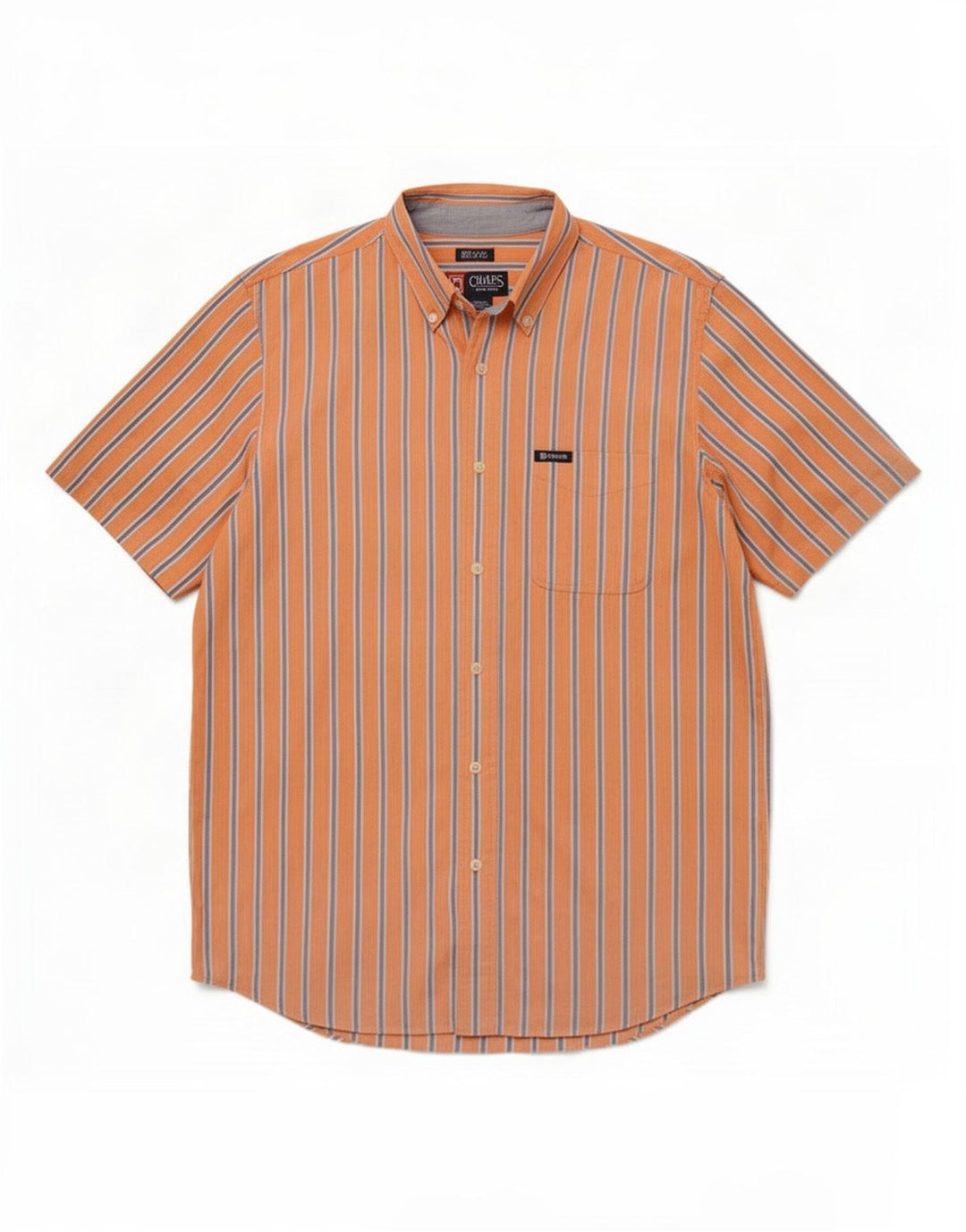 Chaps Camicia a maniche corte da uomo in cotone a righe larghe arancioni