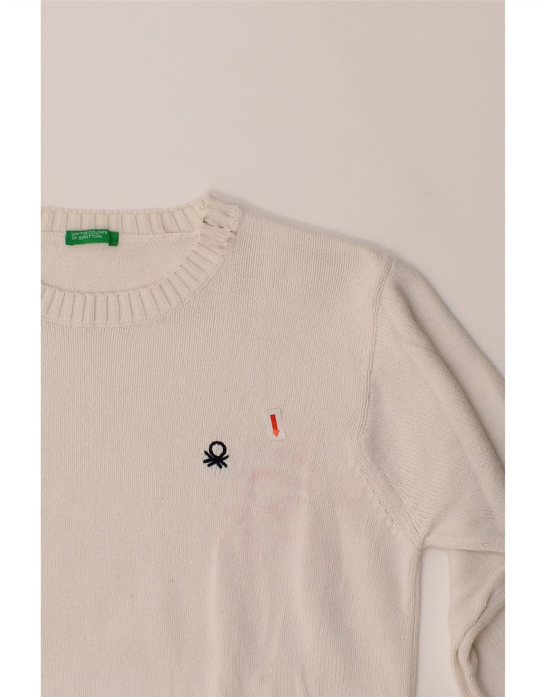 BENETTON Boys Crew Neck Jumper Sweater 10-11 Years White Vintage Benetton and Second-Hand Benetton from Messina Hembry 