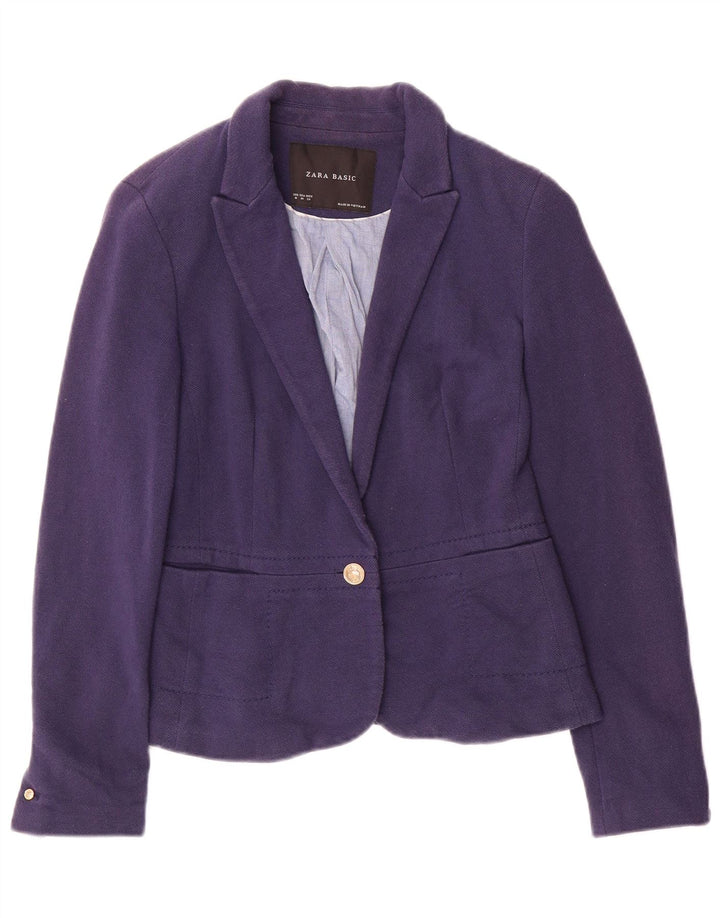 Giacca blazer corta a 1 bottone da donna Zara UK 12 cotone medio blu navy