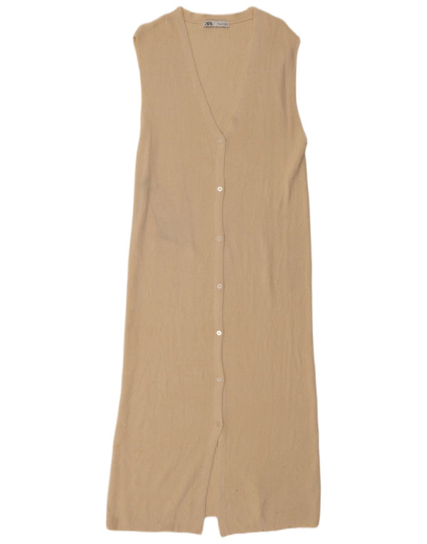 Zara Womens Maxi Sleeveless Jumper Dress UK 10 Small Beige Viscose