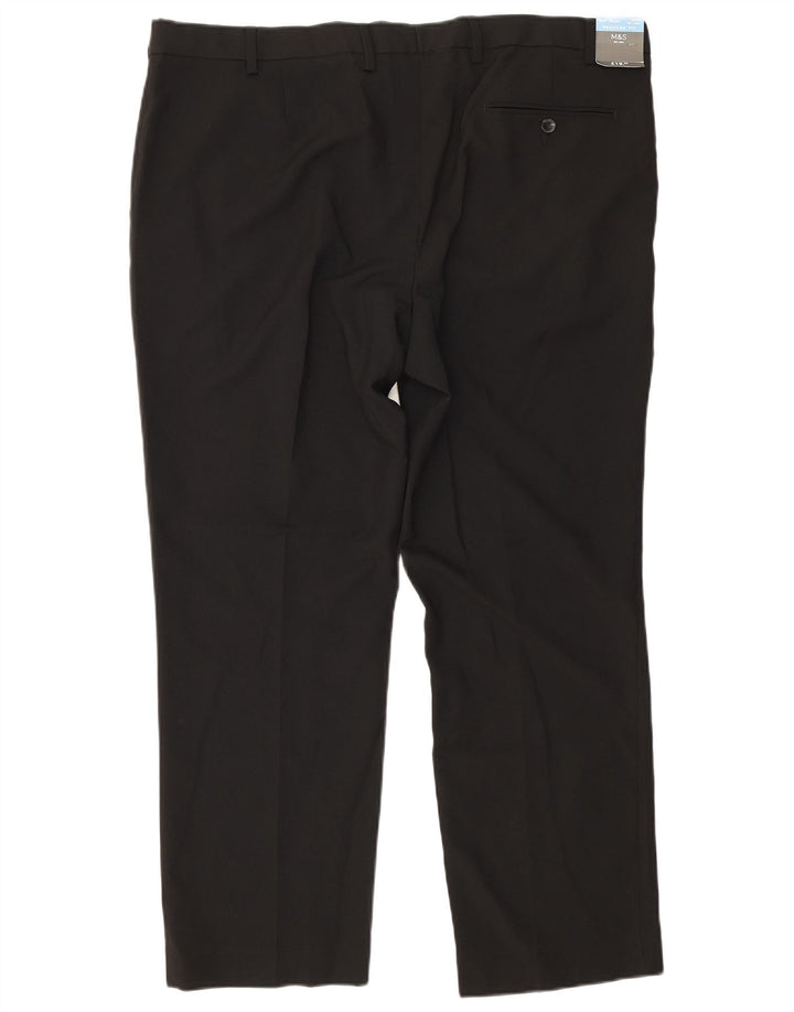 Pantaloni da abito dritti regolari da uomo Marks & Spencer W42 L29 poliestere nero