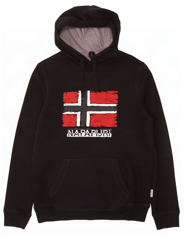 Napapijri Mens Graphic Hoodie Jumper Large Black Cotton