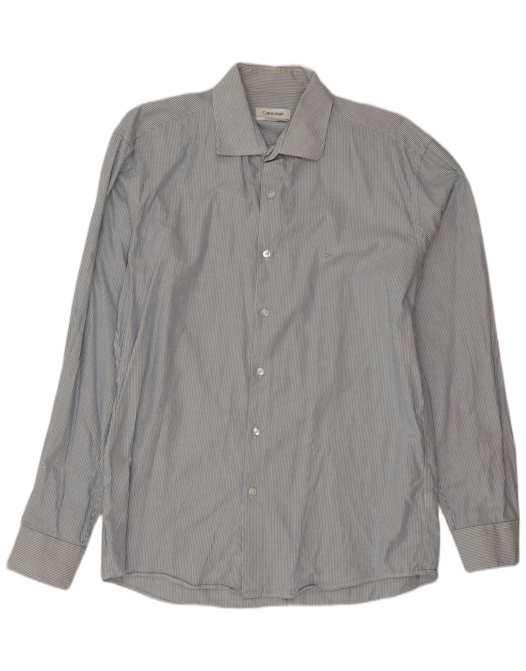 Camicia da uomo Calvin Klein in cotone gessato blu medio