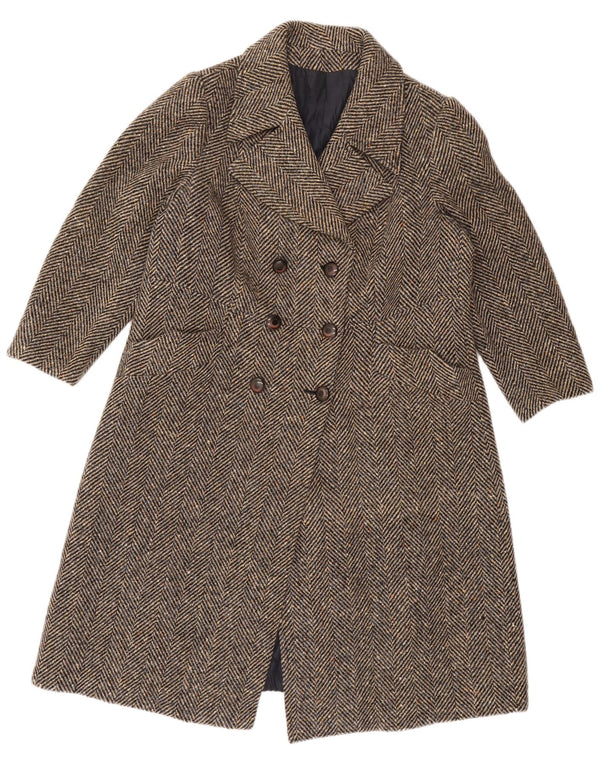 Cappotto doppiopetto vintage da donna UK 14 a spina di pesce marrone medio
