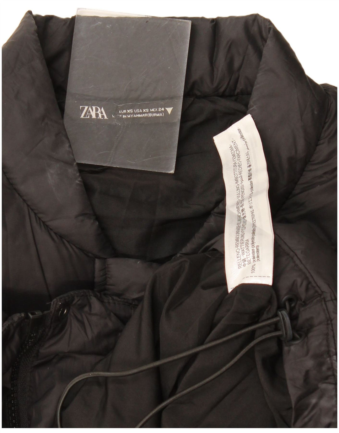 Giacca imbottita corta da donna Zara vestibilità ampia UK 6 XS poliestere nero