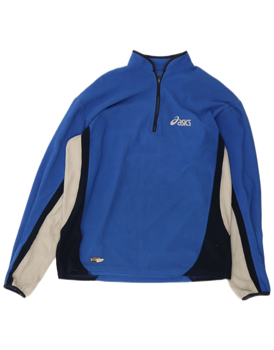 Maglione in pile da uomo Asics con zip e collo, grande, in poliestere color block blu