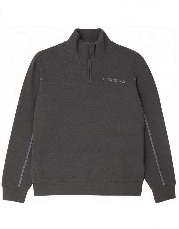 Maglione in pile da uomo Diadora con zip e collo in poliestere grigio medio