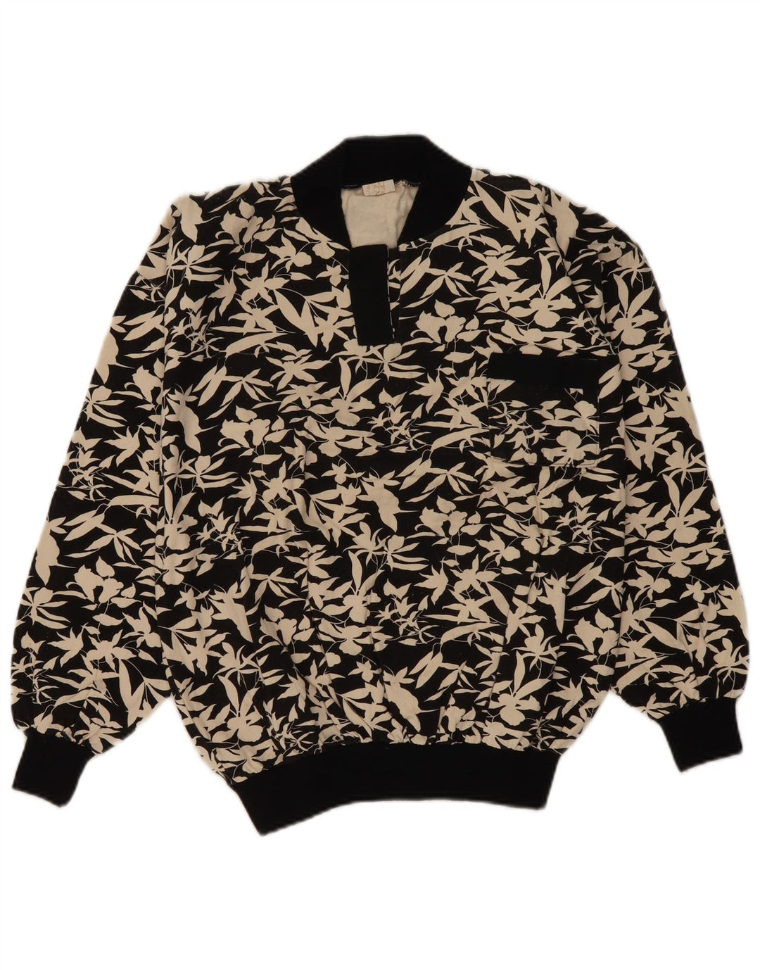 Felpa da donna vintage maglione UK 16 grande floreale nero