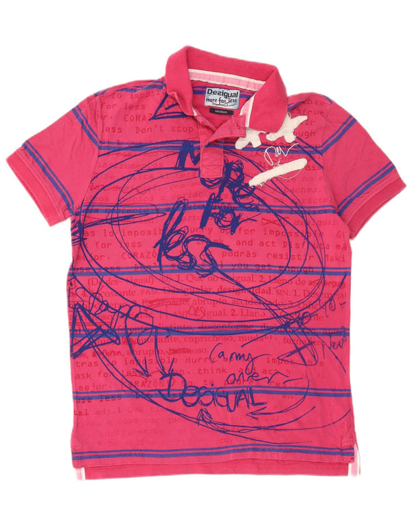 Polo grafica da uomo Desigual in cotone a righe rosa medio