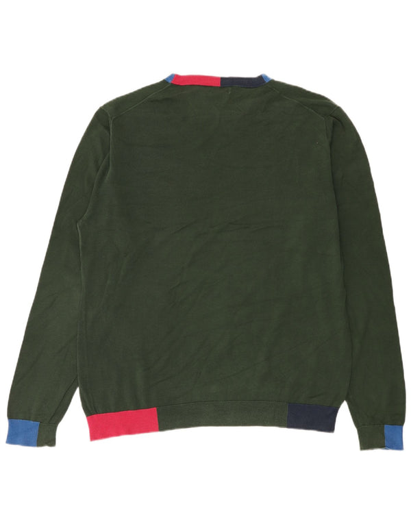Sun68 Mens Boat Neck Jumper Sweater XL Green Colourblock Cotton