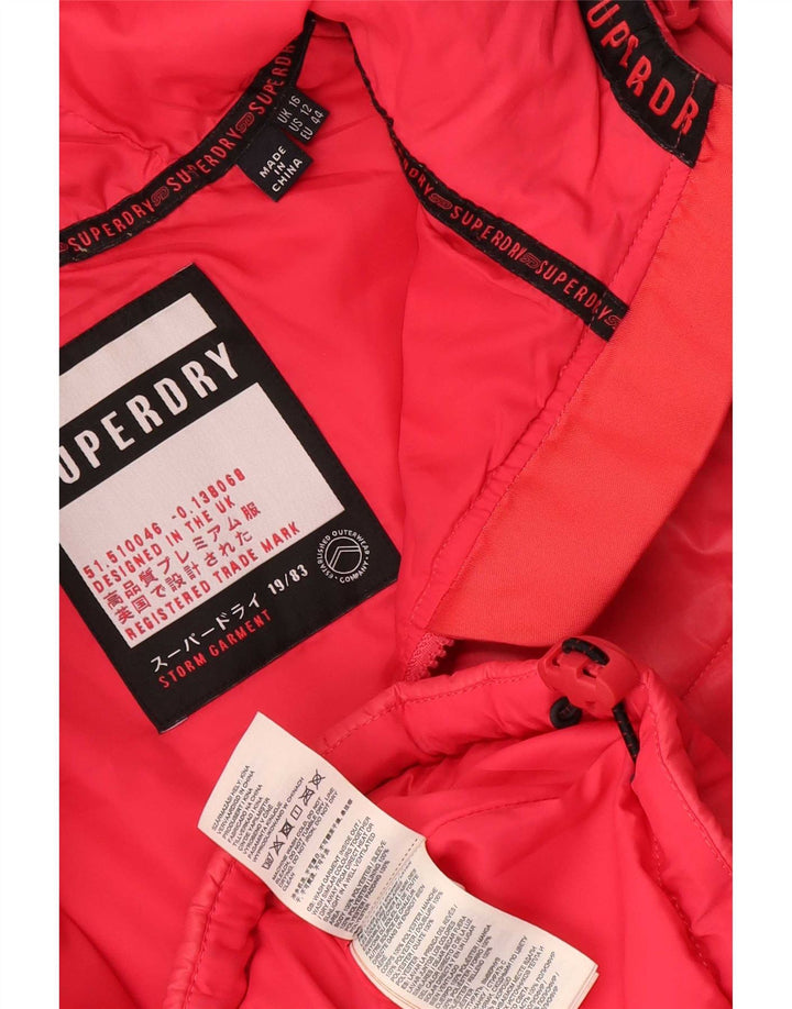 Giacca imbottita con cappuccio da donna Superdry UK 16 grande poliestere chiazzato rosa