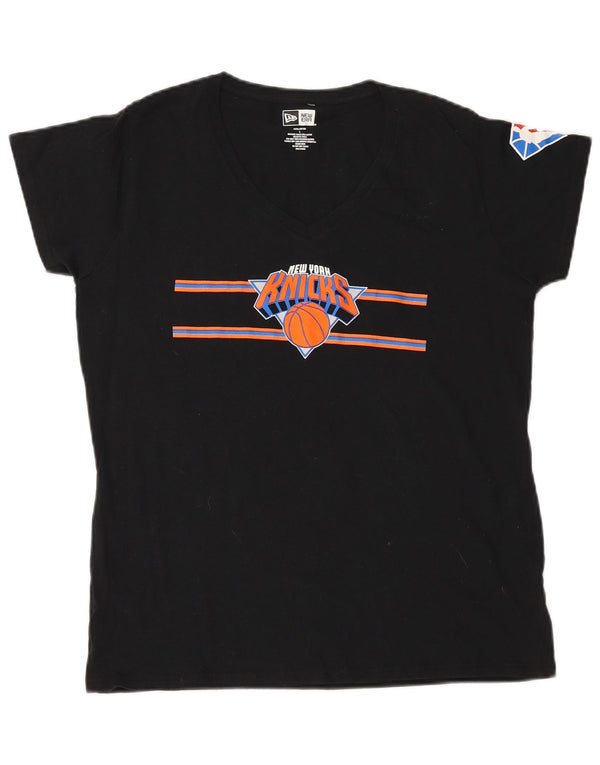 New Era T-shirt grafica da donna New York Knicks Top UK 16 Large in cotone nero