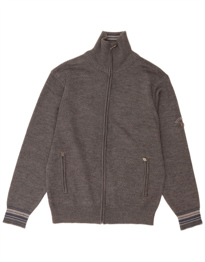 Maglione cardigan da uomo vintage XL in lana vergine grigia