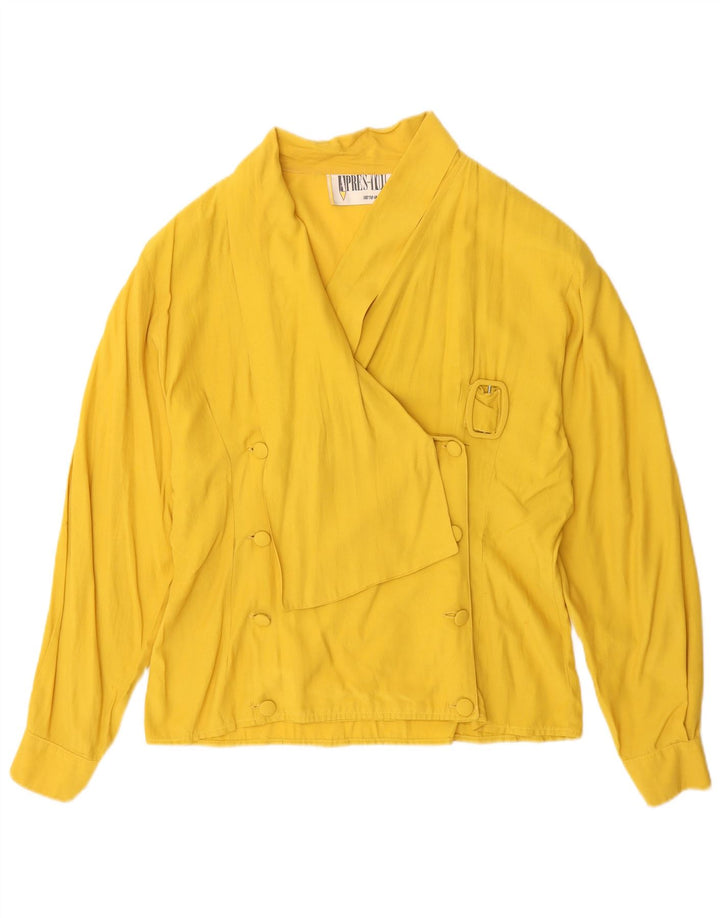 Camicetta camicia vintage da donna UK 14 viscosa gialla media