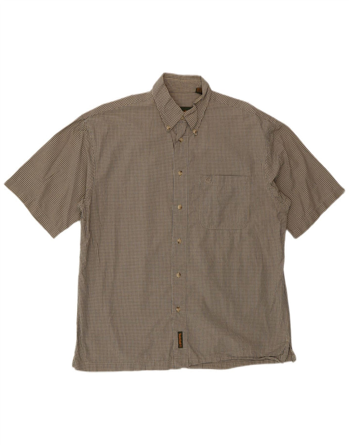 Camicia a maniche corte da uomo Timberland in cotone a quadri beige medio