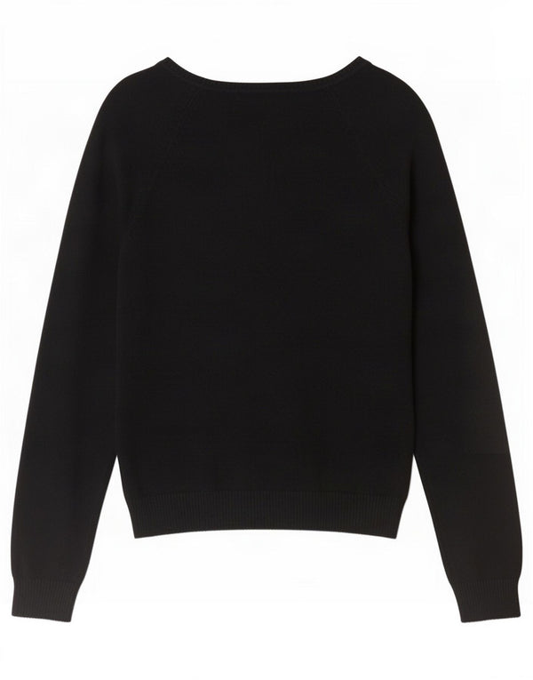 Maglione Zara da donna con scollo a V UK 12 cotone nero medio