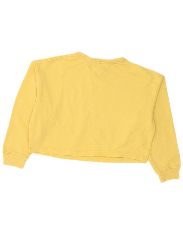 Tommy Hilfiger Donna Crop Felpa Maglione UK 14 Cotone Giallo Medio