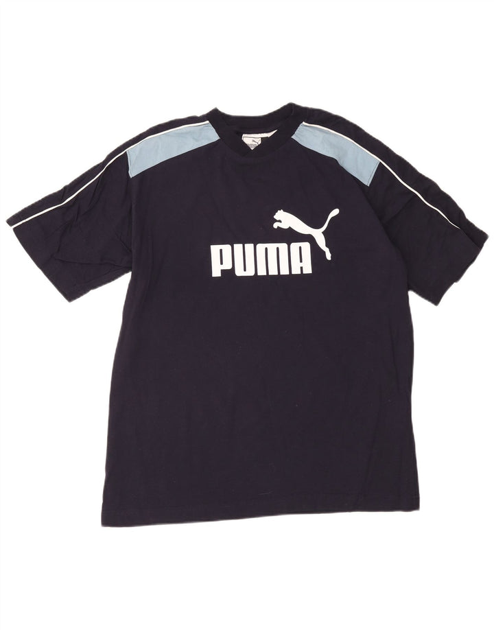 T-shirt grafica da uomo Puma Top in cotone color block medio blu navy