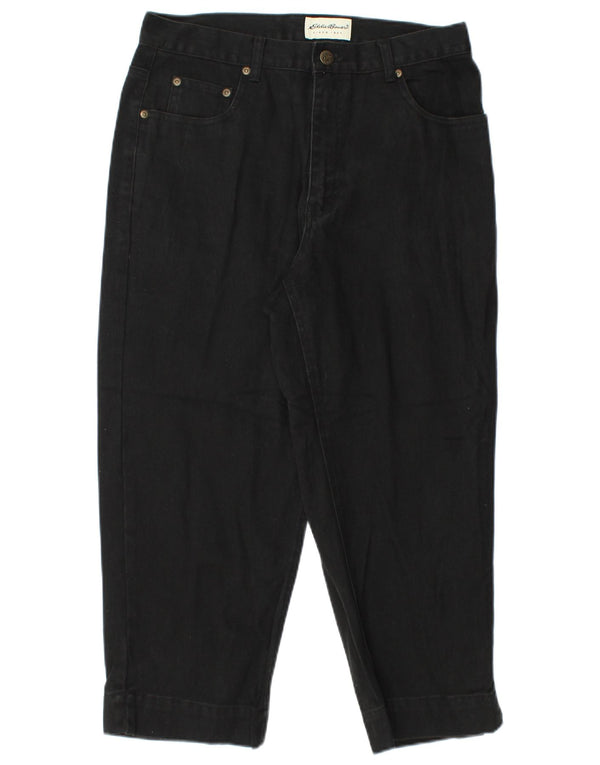 Jeans Capri a vita alta da donna Eddie Bauer US 12 Large W32 L23 cotone nero