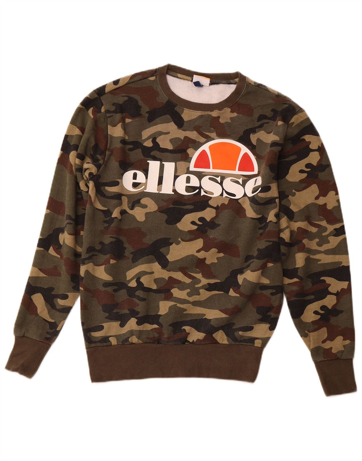 Ellesse Felpa grafica da uomo Maglione piccolo cotone mimetico kaki