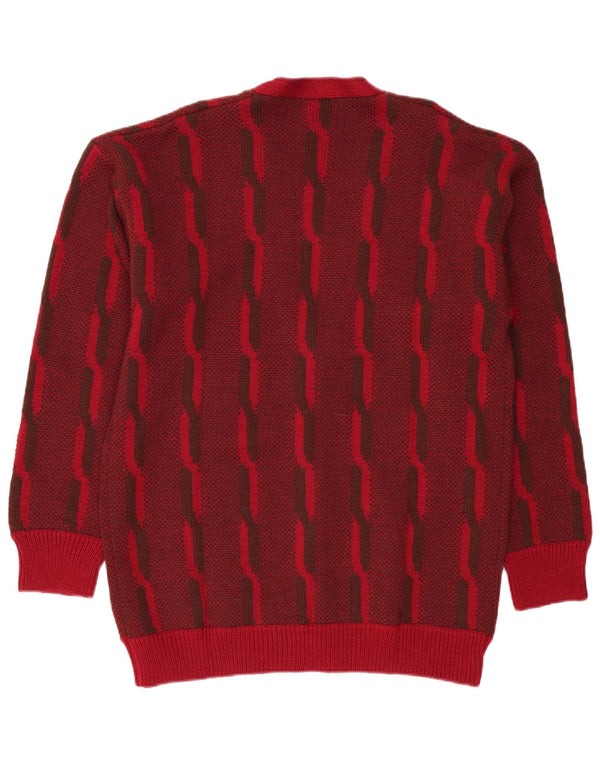 Maglione cardigan da uomo VINTAGE grande a righe bordeaux