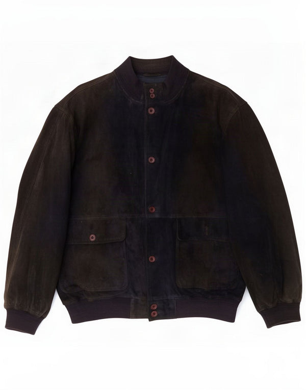 Vintage Mens Suede Bomber Jacket IT 58 4XL Navy Blue Leather