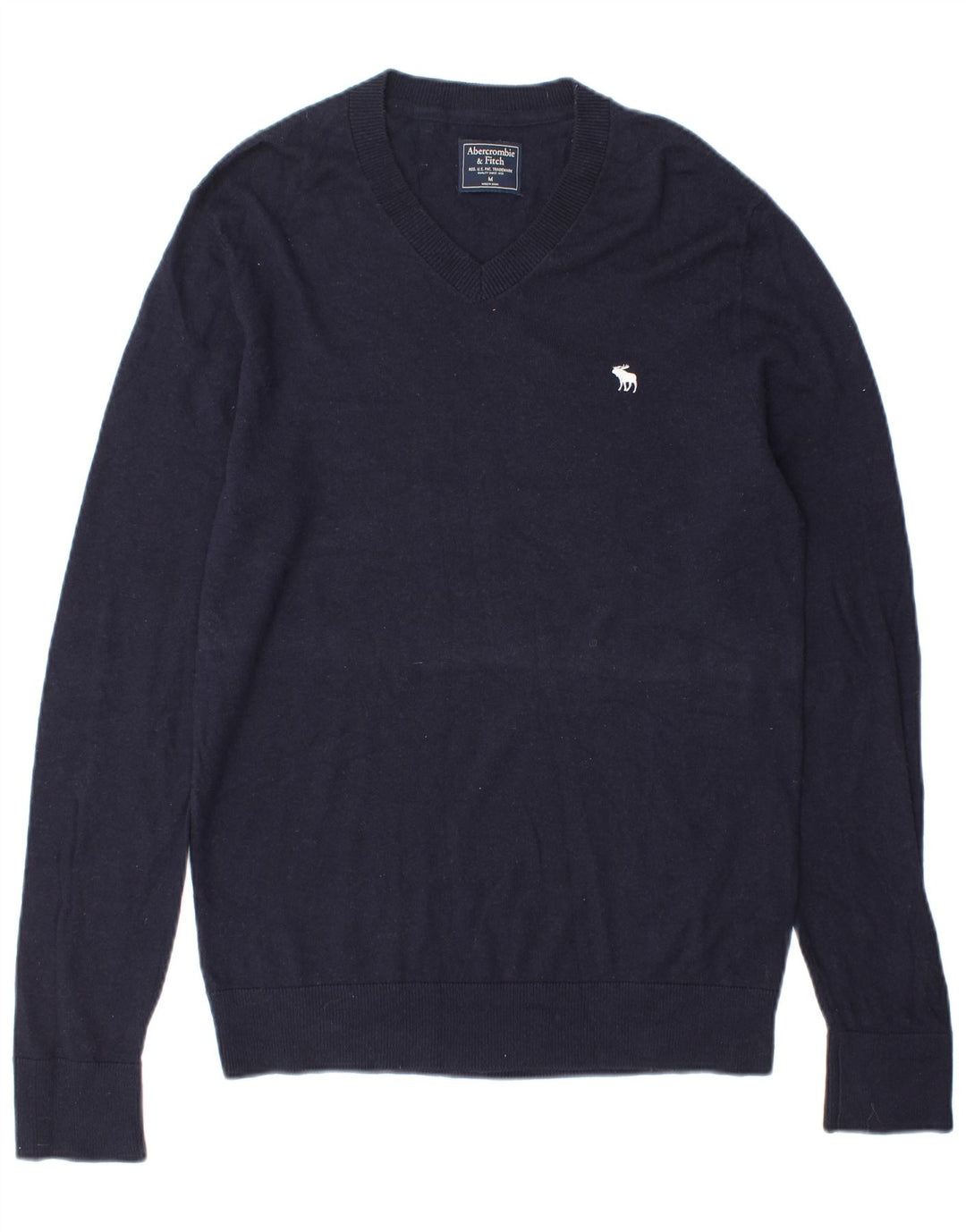 Maglione da uomo con scollo a V Abercrombie & Fitch in lana blu navy media