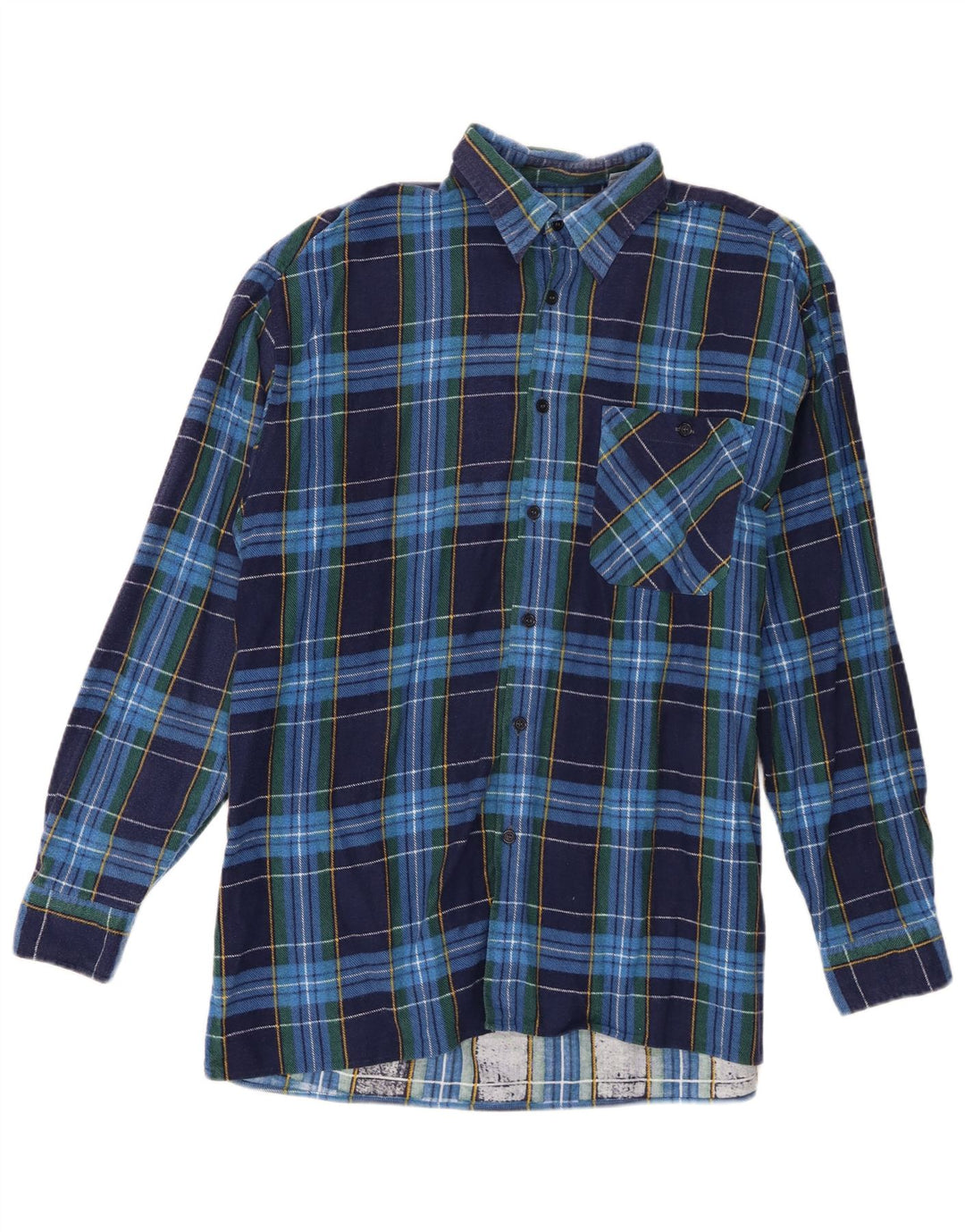 Camicia vintage da uomo in flanella taglia 41/42 in cotone a quadri blu grande