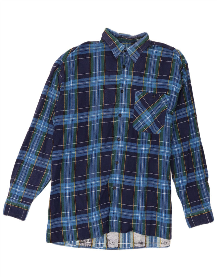 Camicia vintage da uomo in flanella taglia 41/42 in cotone a quadri blu grande