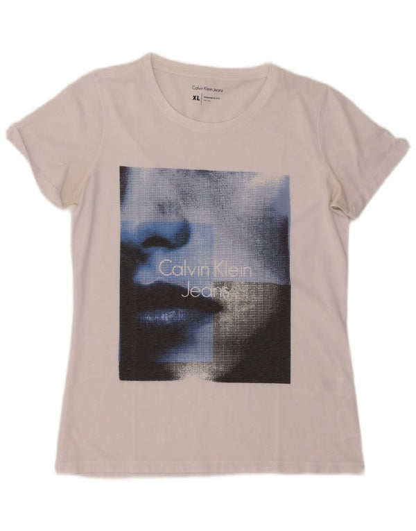 Maglietta grafica da donna Calvin Klein Jeans Top UK 18 XL poliestere bianco